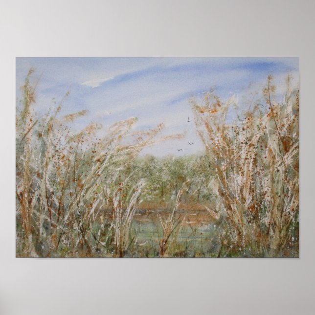 Wilder Rand einer natürlichen Wasserfarbe des Teic Poster (Vorne)