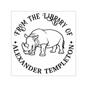 Wilder Rhino-Umriss #2 Bibliotheksbuchname Permastempel