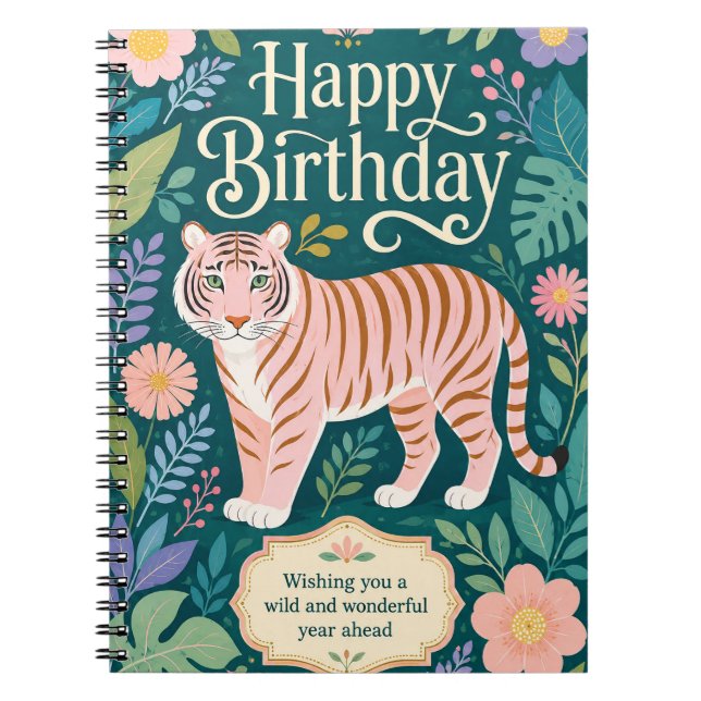 Wilder rosa Tiger Geburtstagsabenteuer Notizblock (Vorderseite)