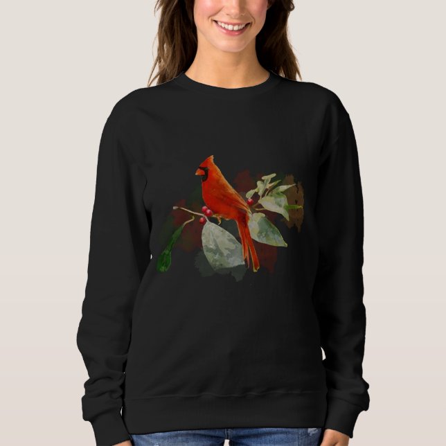 Wilder roter Kardinals-Vogel-lange Hülse Sweatshirt (Vorderseite)