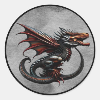 Wilder Rotgeflügelter Schwarzer Drache Runder Aufkleber