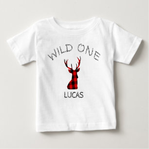 Wilder Rotwild-Geweih-Waldholzfäller-Geburtstag Baby T-shirt