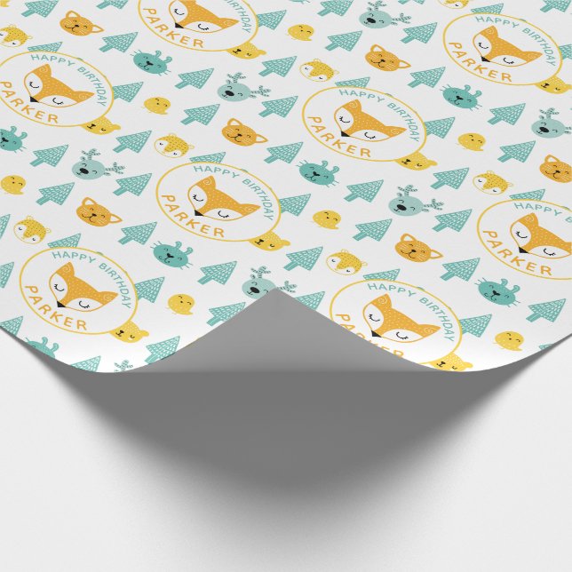 Wilder Sache-WaldtiereFox personalisiert Geschenkpapier (Ecke)