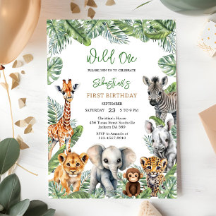 Wilder Safari-Dschungel-Tiere Kindergeburtstag Einladung