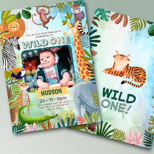 Wilder Safari-Dschungeltiere Junge Geburtstagsfoto Einladung