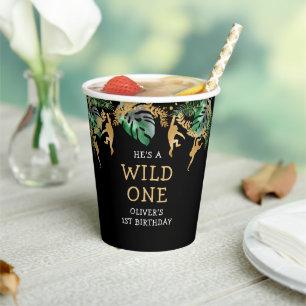 Wilder Safari-Geburtstag in Grün, Gold und Schwarz Pappbecher
