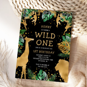 Wilder Safari-Geburtstag Schwarz Grün Gold Einladung