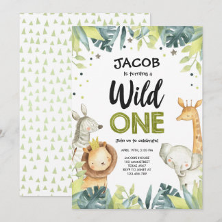 Wilder Safari-Goldjungen-Grün-Tier-Geburtstag Einladung