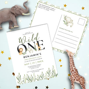 Wilder Safari-Tier-Junge 1. Geburtstagseinladung Postkarte