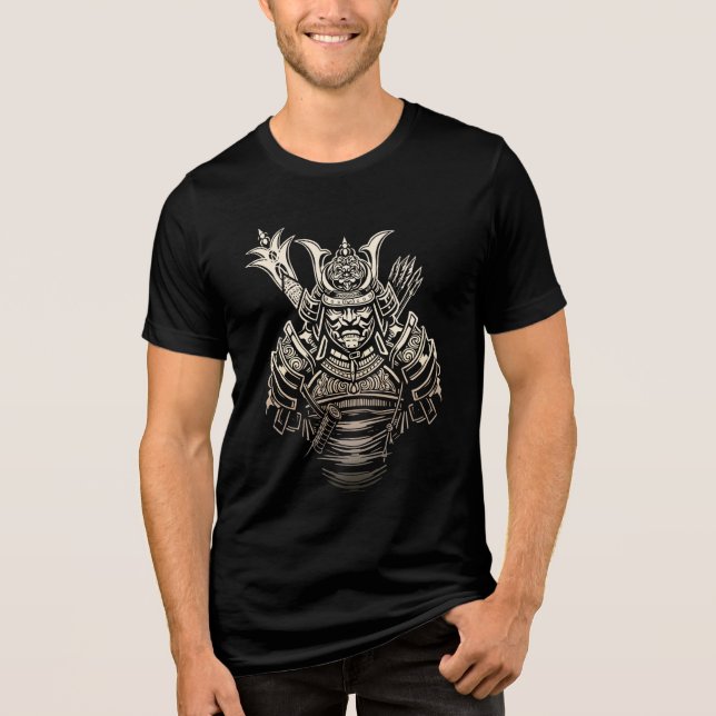 Wilder Samurai-Krieger – Kühne japanische Rüstung Tri-Blend Shirt (Vorderseite)