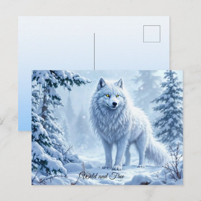Wilder Schnewolf Raubtier Natur Winterkunst Postkarte (Vorne/Hinten)