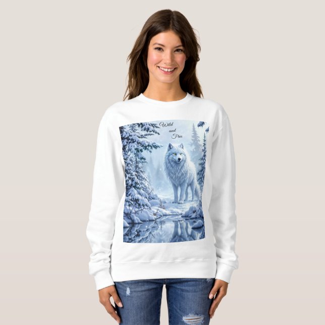 Wilder Schnewolf Raubtier Natur Winterkunst Sweatshirt (Vorne ganz)