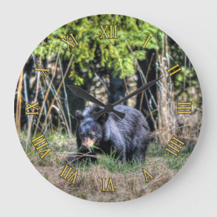 Wilder Schwarzbär-Cub & Forest Wildlife Foto Clock Große Wanduhr
