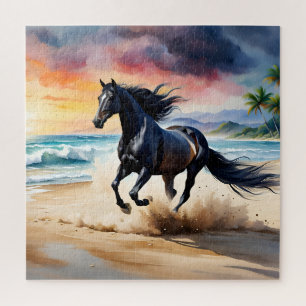 Wilder schwarzer Hengst galoppierend Puzzle