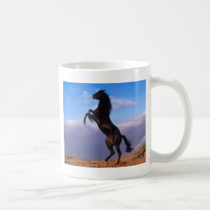 Wilder schwarzer Stallion, der Pferd züchtet Tasse