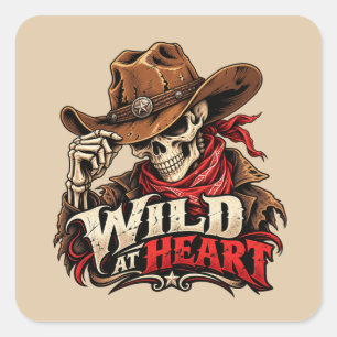 Wilder Seelen-Skelett-Cowboy-Western-Design Quadratischer Aufkleber
