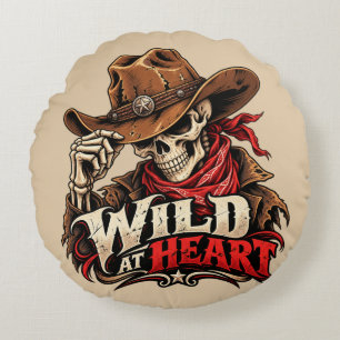 Wilder Seelen-Skelett-Cowboy-Western-Design Rundes Kissen