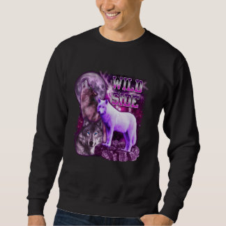 Wilder Side Wolf auf dem Mond Galaxy Drei Wölfe L Sweatshirt