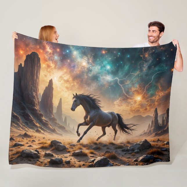 Wilder Stallion in der Wüstennebel Sterne blitzen Fleecedecke (Beispiel)