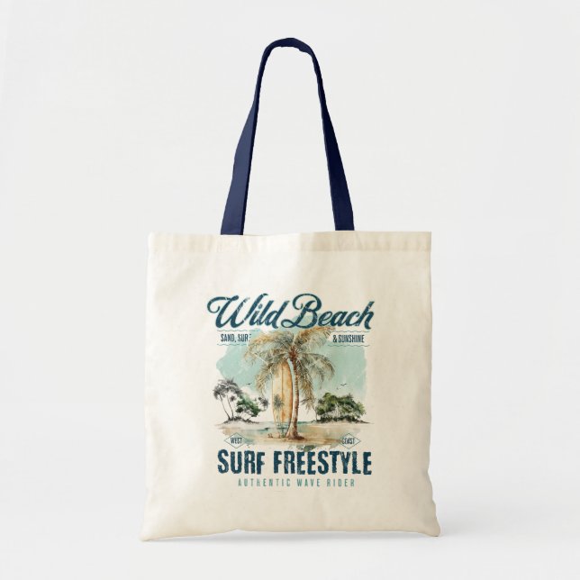 Wilder Strand – Surf Freestyle Retro Strand Tragetasche (Vorne)