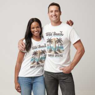 Wilder Strand-Surfer-Lebensstil Vintage-Sonnenunte T-Shirt