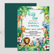 Wilder süßer Dschungel-Tier-Kinder 1. Geburtstag 