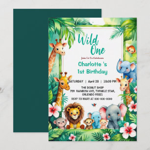 Wilder süßer Dschungel-Tier-Kinder 1. Geburtstag  Einladung