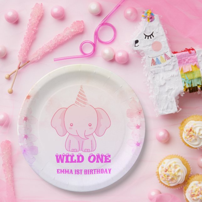 Wilder süßer Elefant zum 1. Geburtstag  Pappteller (Party)