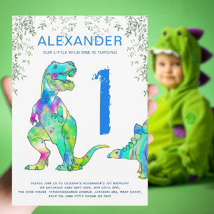 Wilder T-Rex 1. Geburtstagsfeier blau Einladung