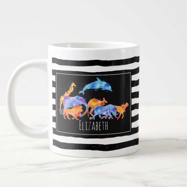 Wilder Tierherde Farbenfrohe Wasserfarbe Jumbo-Tasse (Links)
