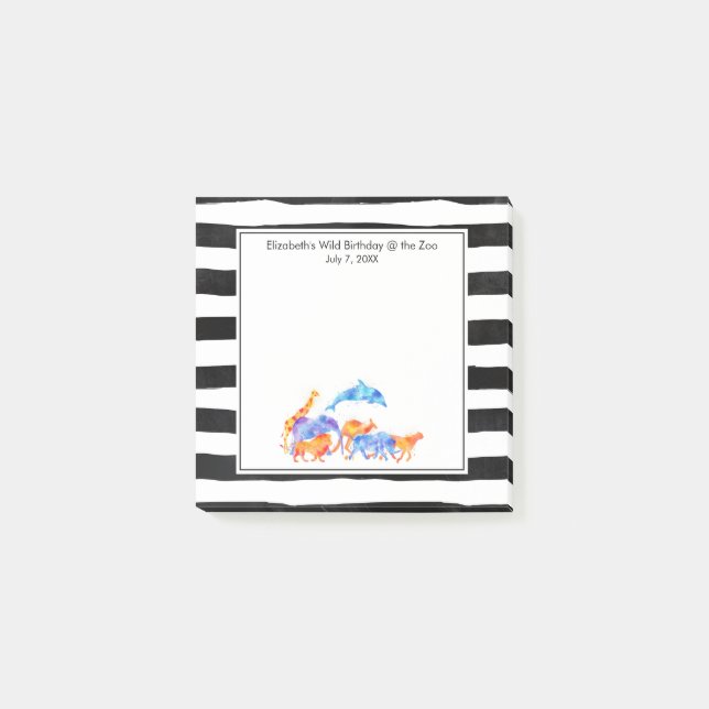 Wilder Tierherde Farbenfrohe Wasserfarbe Post-it Klebezettel (Vorderseite)