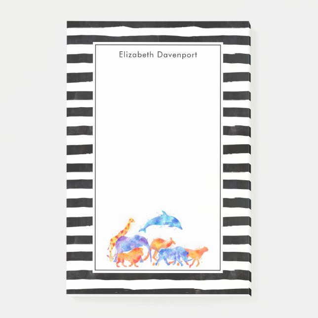 Wilder Tierherde Farbenfrohe Wasserfarbe Post-it Klebezettel (Vorderseite)