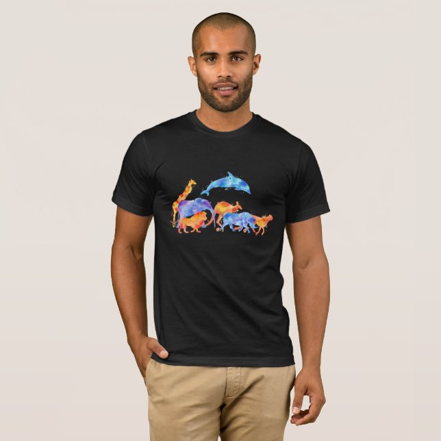 Wilder Tierherde Farbenfrohe Wasserfarbe T-Shirt (Vorne ganz)