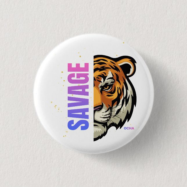 Wilder Tiger-Halbgesicht-Split-Design Button (Vorderseite)