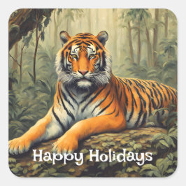 Wilder Tiger im Tropenwald Vintag Quadratischer Aufkleber