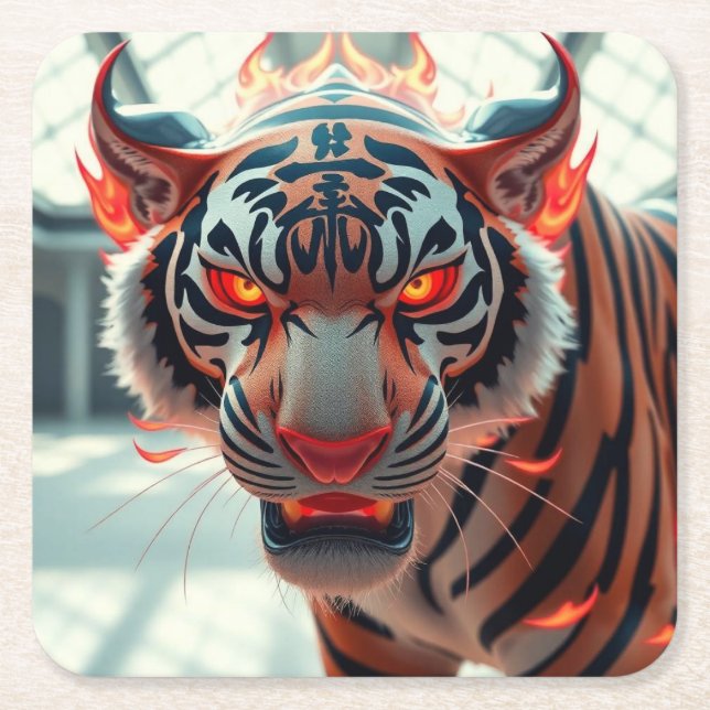 Wilder Tiger Rechteckiger Pappuntersetzer (Vorderseite)
