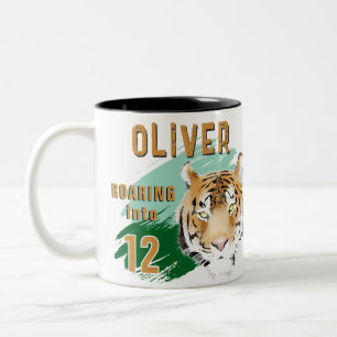 Wilder Tigerkopf-Aquarell-Geburtstag  Zweifarbige Tasse