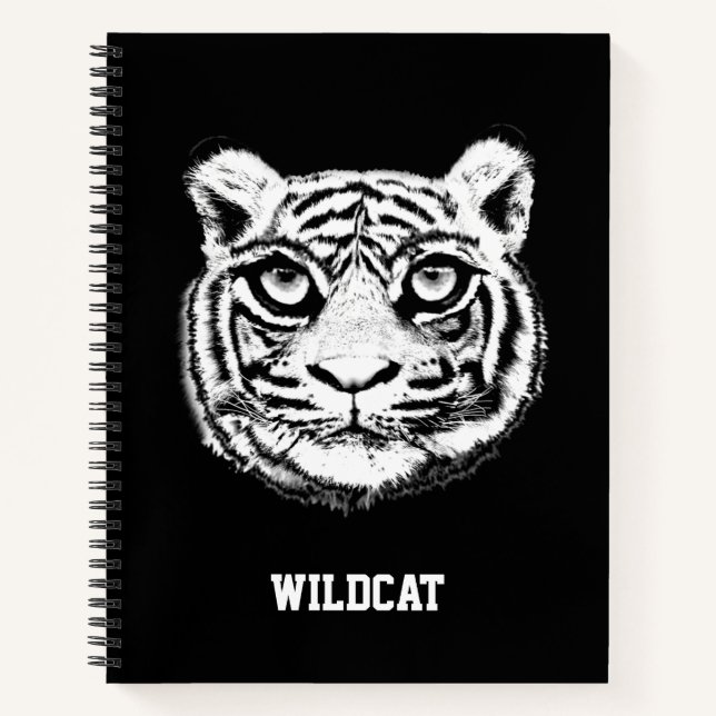 Wilder Tigerkopf auf schwarzem Notizbuch (Vorderseite)