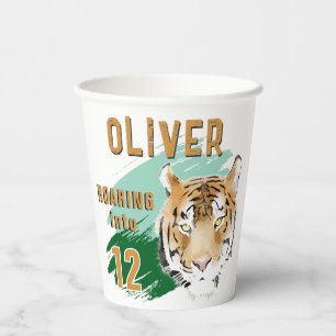 Wilder Tigerkopf-Wasserfarben-Geburtstag Pappbecher