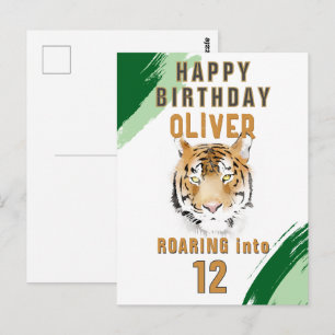 Wilder Tigerkopf Wasserfarben-Geburtstag  Postkarte