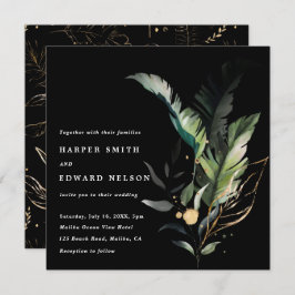 Wilder tropischer Blattschwarzer Hochzeitsplatz Einladung