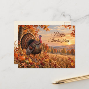 Wilder Truthahn Thanksgiving Goldenes Herbsternte Feiertagspostkarte