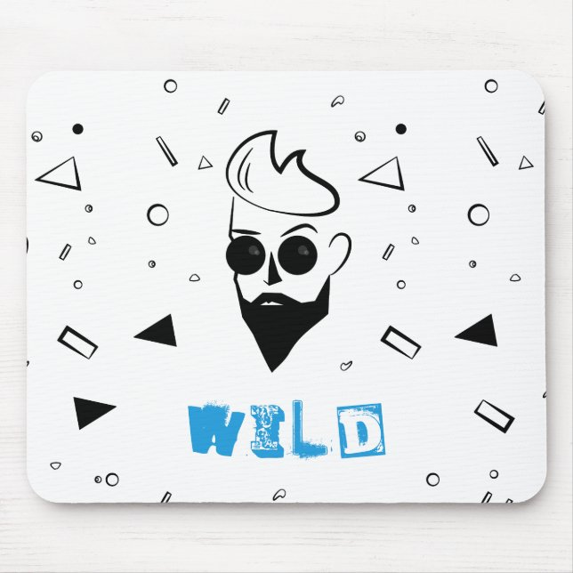 Wilder Typ - Sketched Man in Black, White & Blue Mousepad (Vorne)