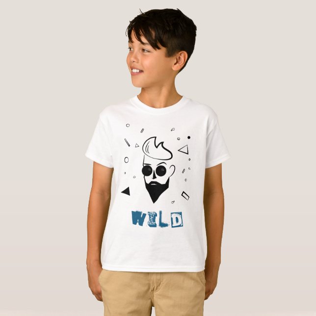 Wilder Typ - Sketched Man in Black, White & Blue T-Shirt (Vorne ganz)