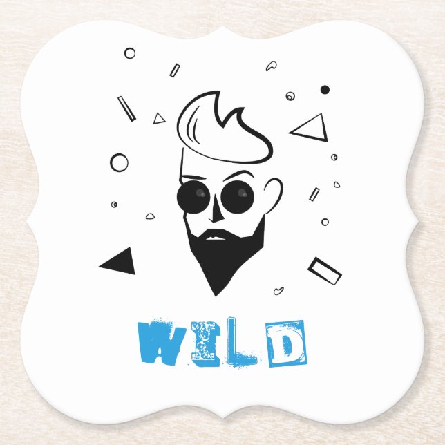 Wilder Typ - Sketched Man in Black, White & Blue Untersetzer (Vorderseite)