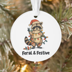 Wilder und festlicher Waschbär Weihnachts Xmas Lic Ornament