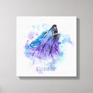 Wilder und freier Wasserfarben-Wolf - Gemischte Me Leinwanddruck