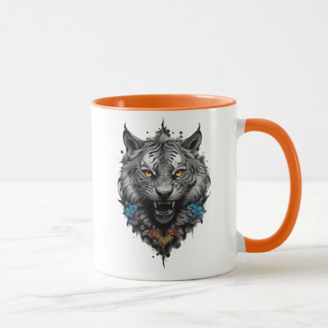 Wilder und mystischer schwarzer Tiger. Tasse (Rechts)