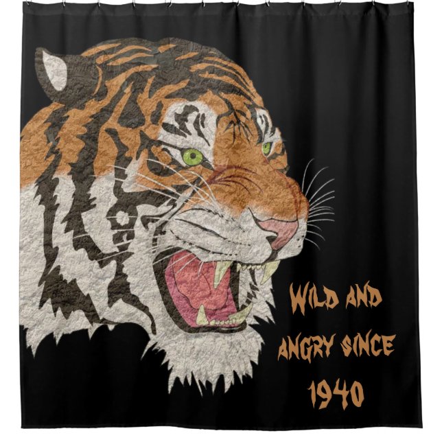Wilder und wütender Tiger seit 1940 Black Brown Duschvorhang (Vorderseite)