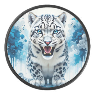 Wilder weißer Leopard Eishockey Puck